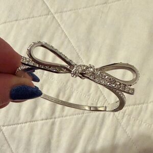 Kate Spade ♠️ New York Silver Tone Pave Tied Up Bow Hinge Bangle Bracelet